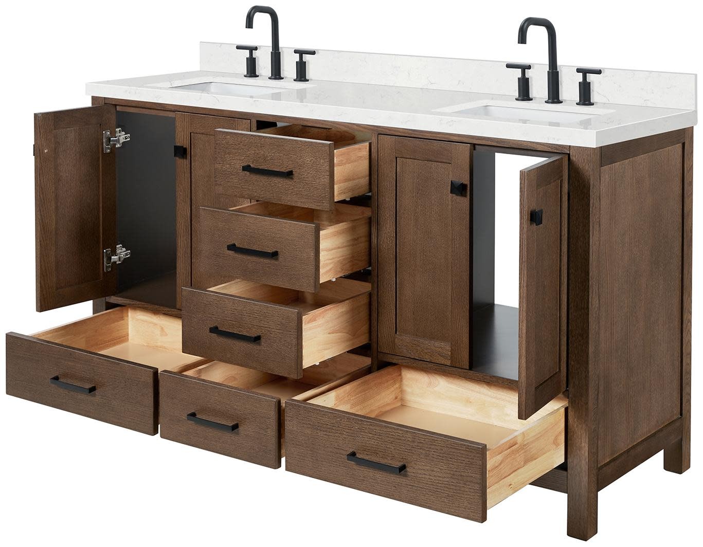 Ariel A060DCQRVO Cambridge 60″ – Brown Oak / Carrara White Quartz / Satin Brass