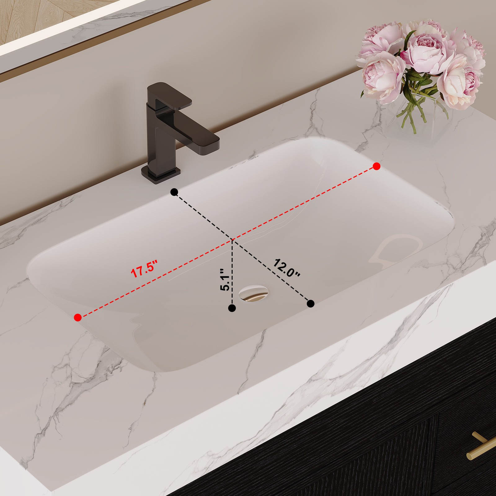 36″ Freestanding Bathroom Vanity with Ceramic Sink & Faux Marble Top