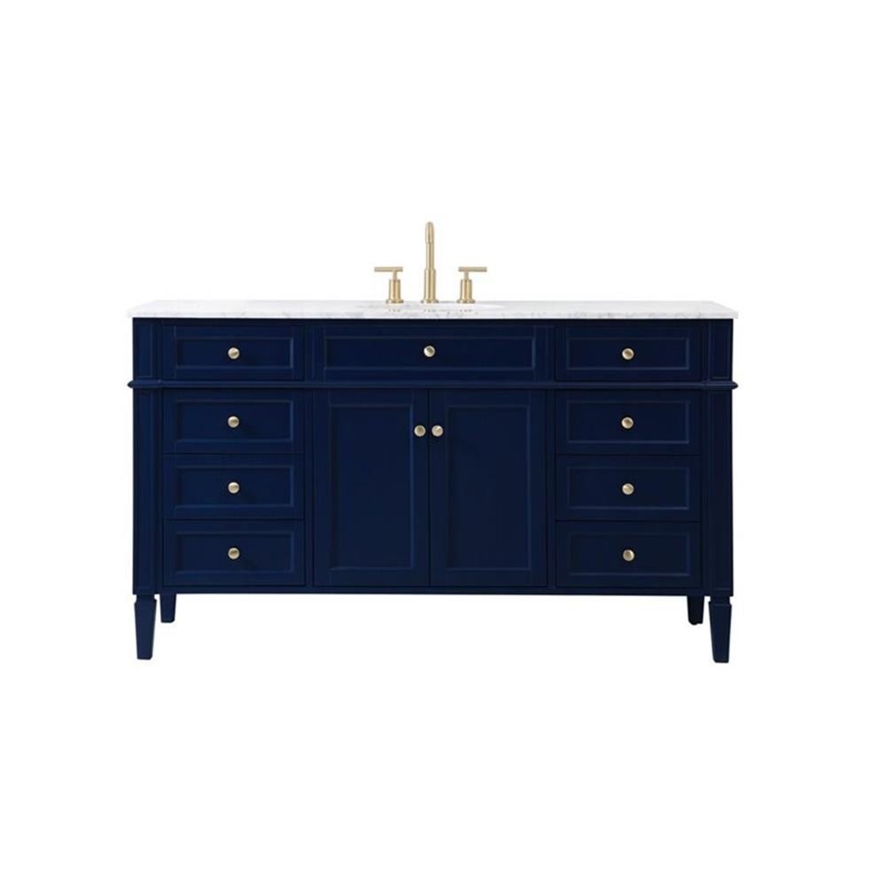 Pemberly Row 60″ Metal MDF Marble Single Bathroom Vanity in Blue