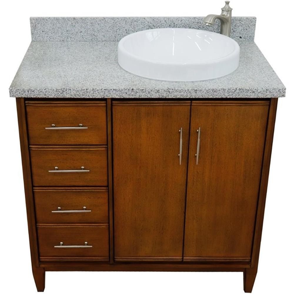 MCM 37″ Single Solid Wood Vanity with Right Round Sink in Walnut/Gray