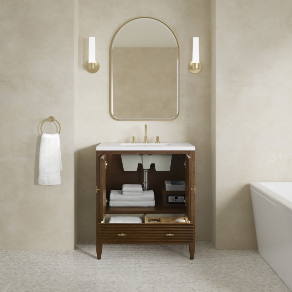 30″ James Martin Myrrin 485-V30-WLT-3WZ Vanity Cabinet White Zeus Silestone Top