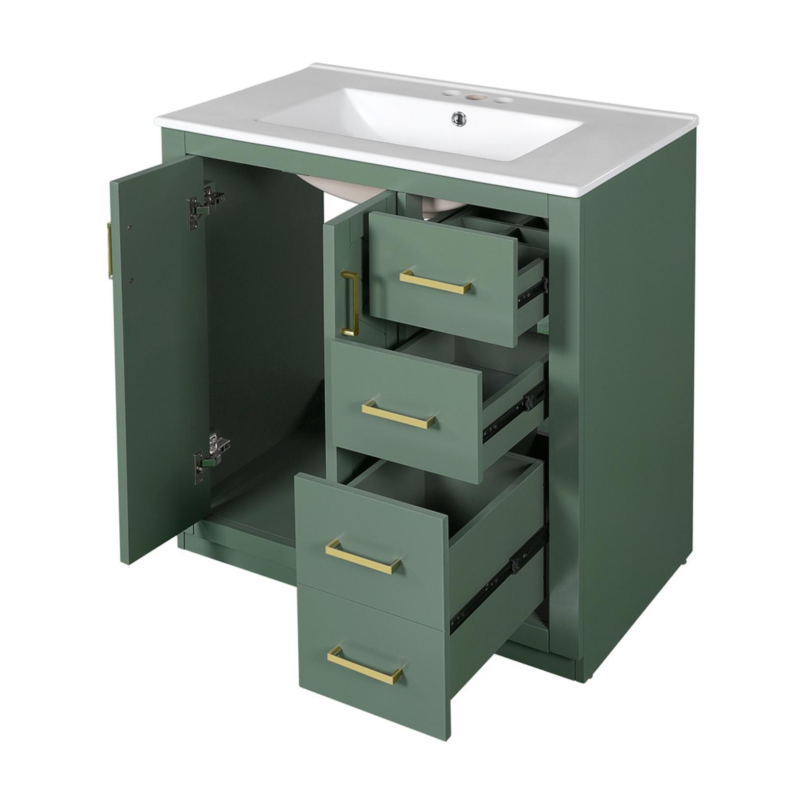 30” Bathroom Vanity with Ceramic Sink Combo, Solid Wood Frame Bathroom
