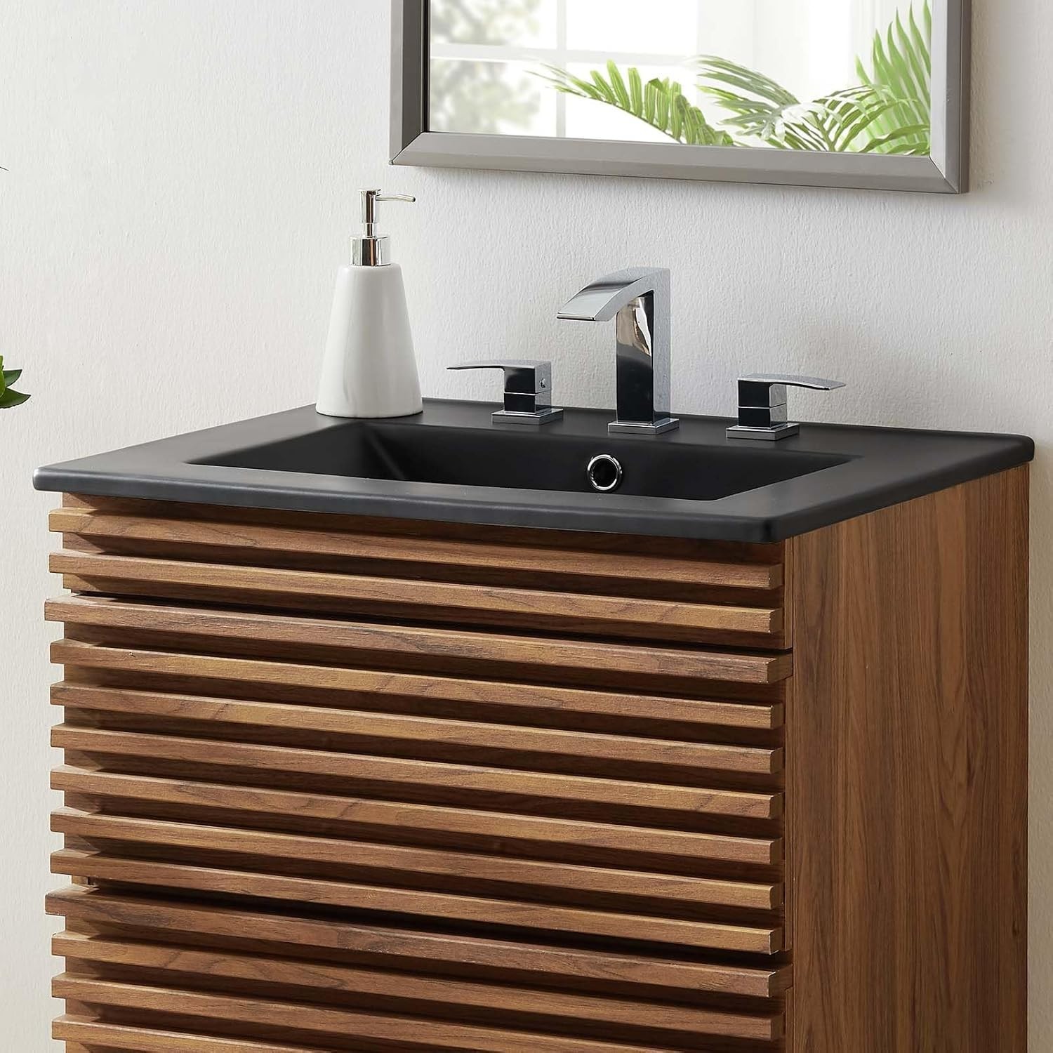 Modway Render 24″ Wall-Mount Bathroom Vanity in Walnut Black