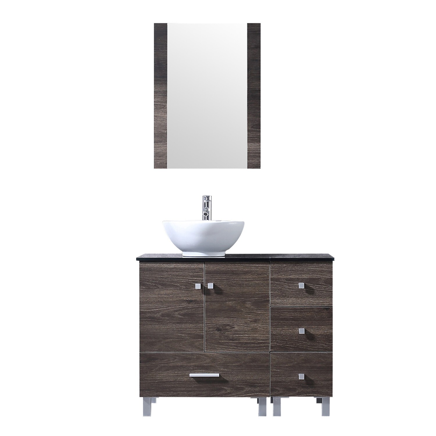 Bathroom Vanity with Sink 36 Inch Cabinet Ceramic Sink w/Glass Top Set Brown