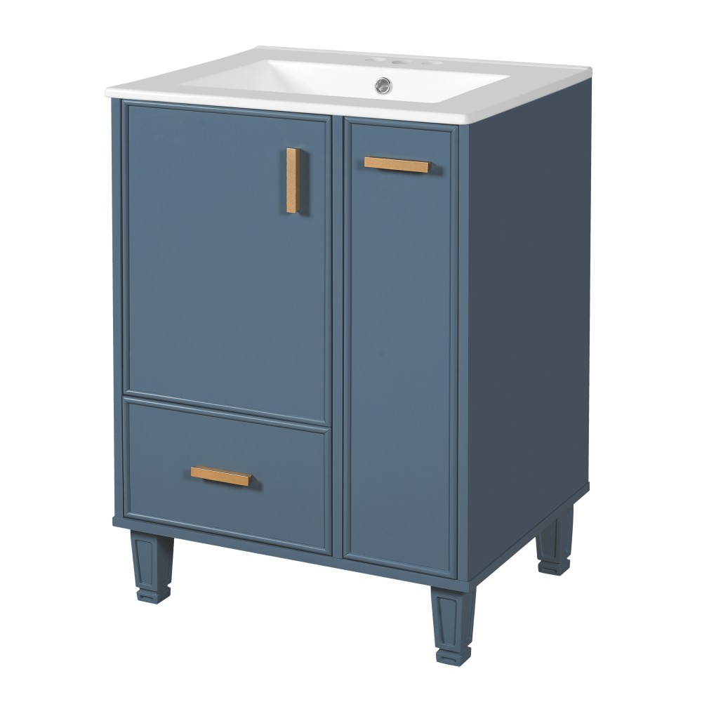 24″ Grey Blue Bathroom Vanity with Ceramic Sink Solid Wood Frame MDF Board