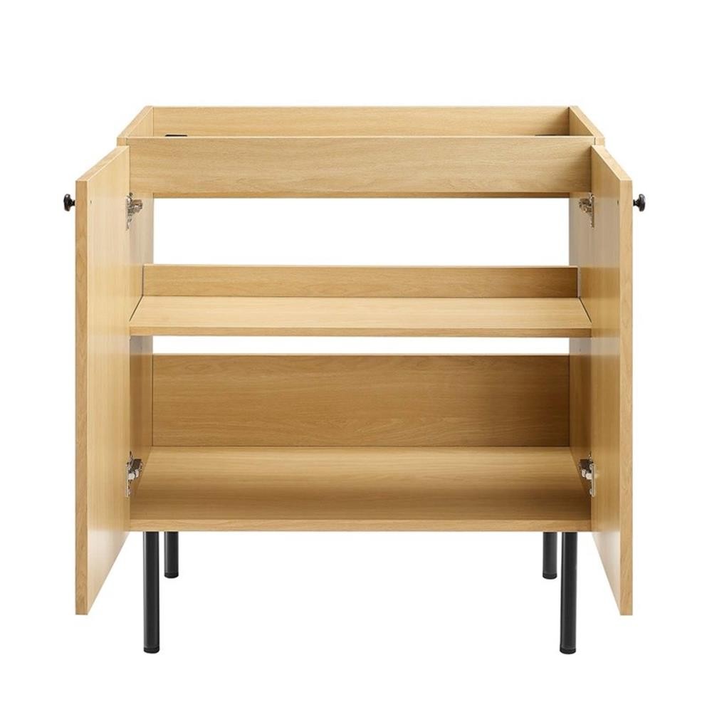 Pemberly Row 30″ Wood & Rattan Bathroom Vanity Cabinet in Oak