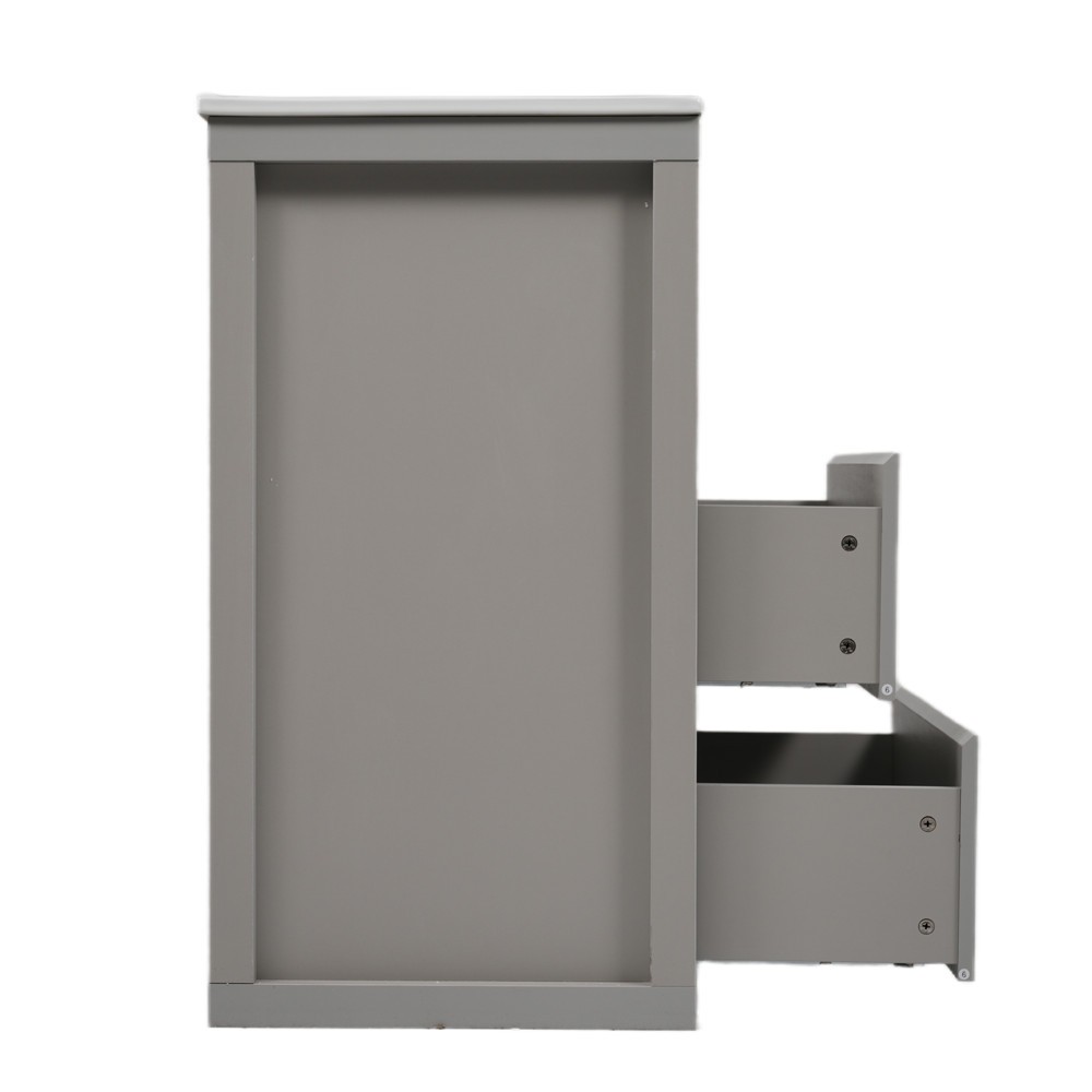 30″ Bathroom Vanity w/ Ceramic Sink, Freestanding Bath Vanity Cabinet, 2 Drawers
