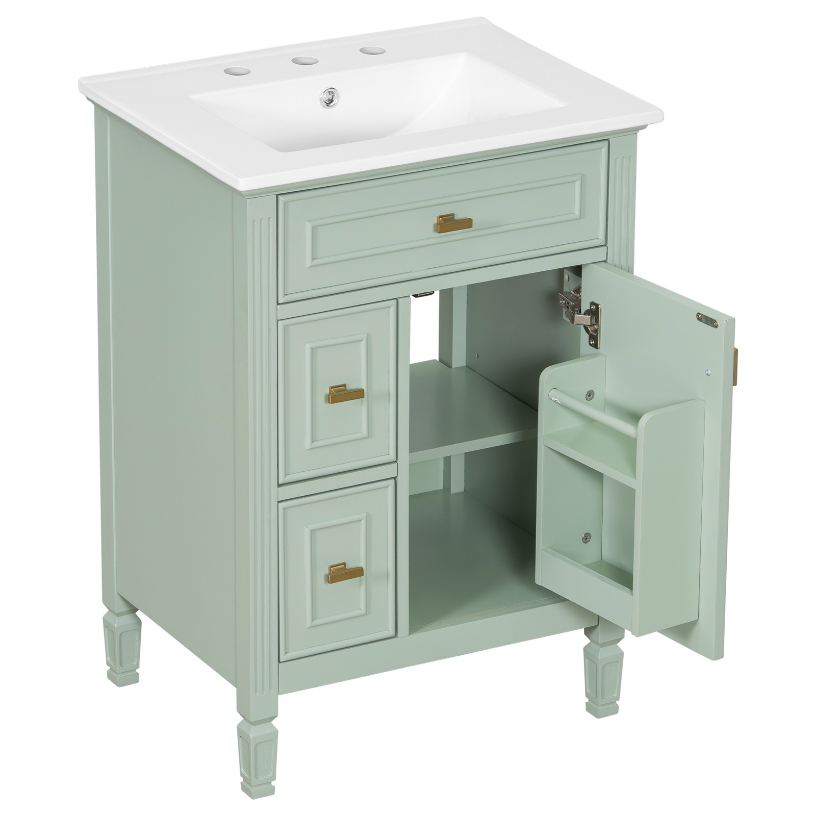 24″ Green Bathroom Vanity with Sink, Solid Wood & MDF Cabinet