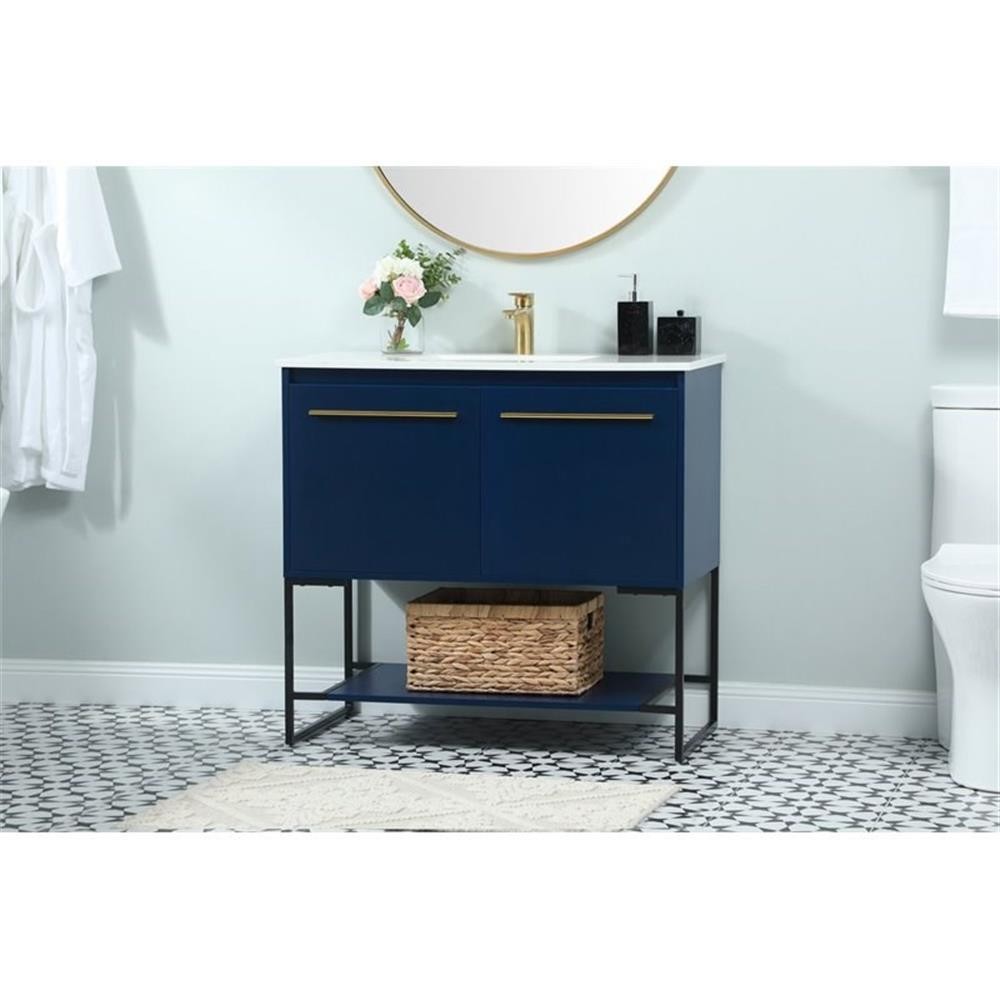 Elegant Decor Sloane 36″ MDF and Steel Single Bathroom Vanity in Blue