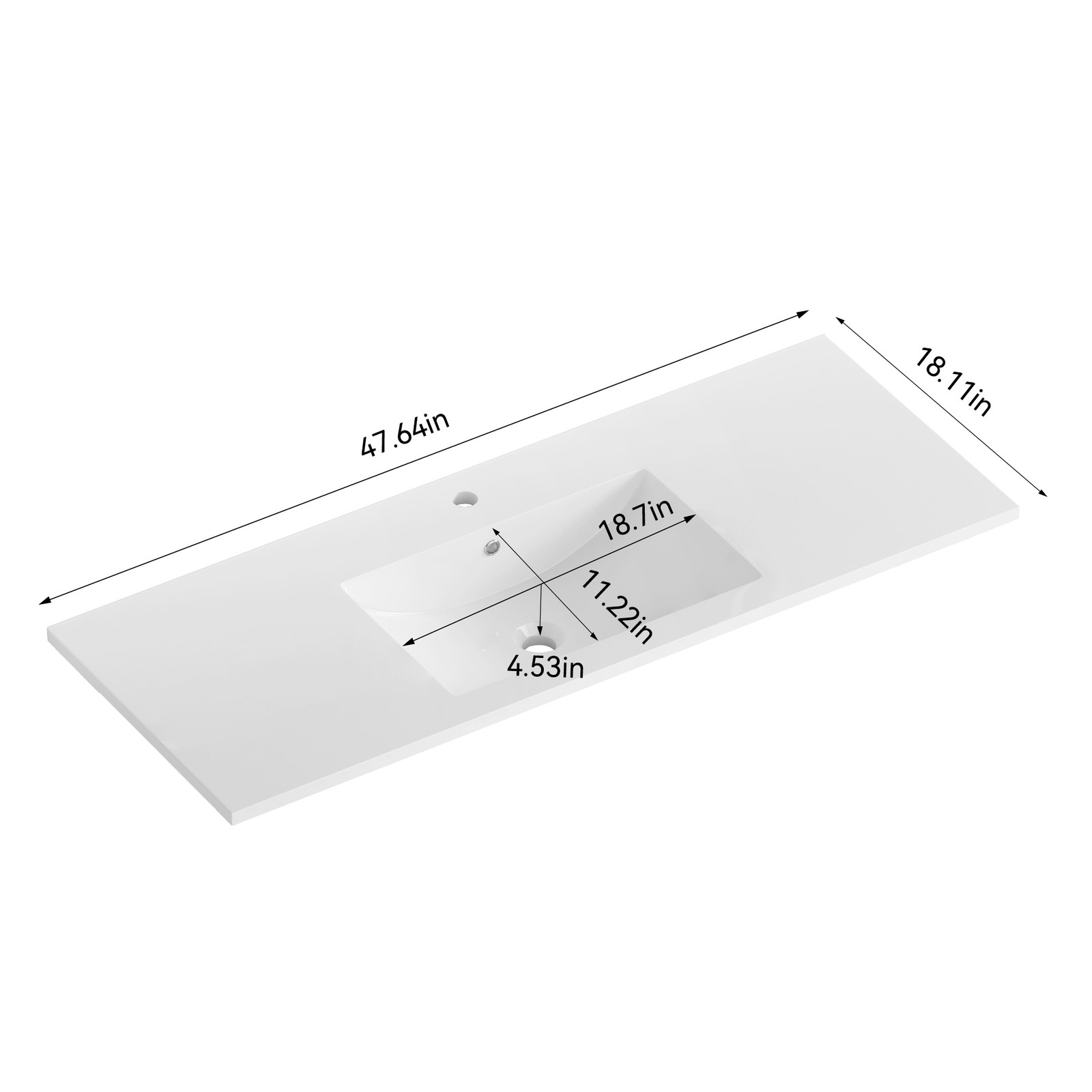 48 Inch White Bathroom Vanity with Resin Sink and Storage Cabinet