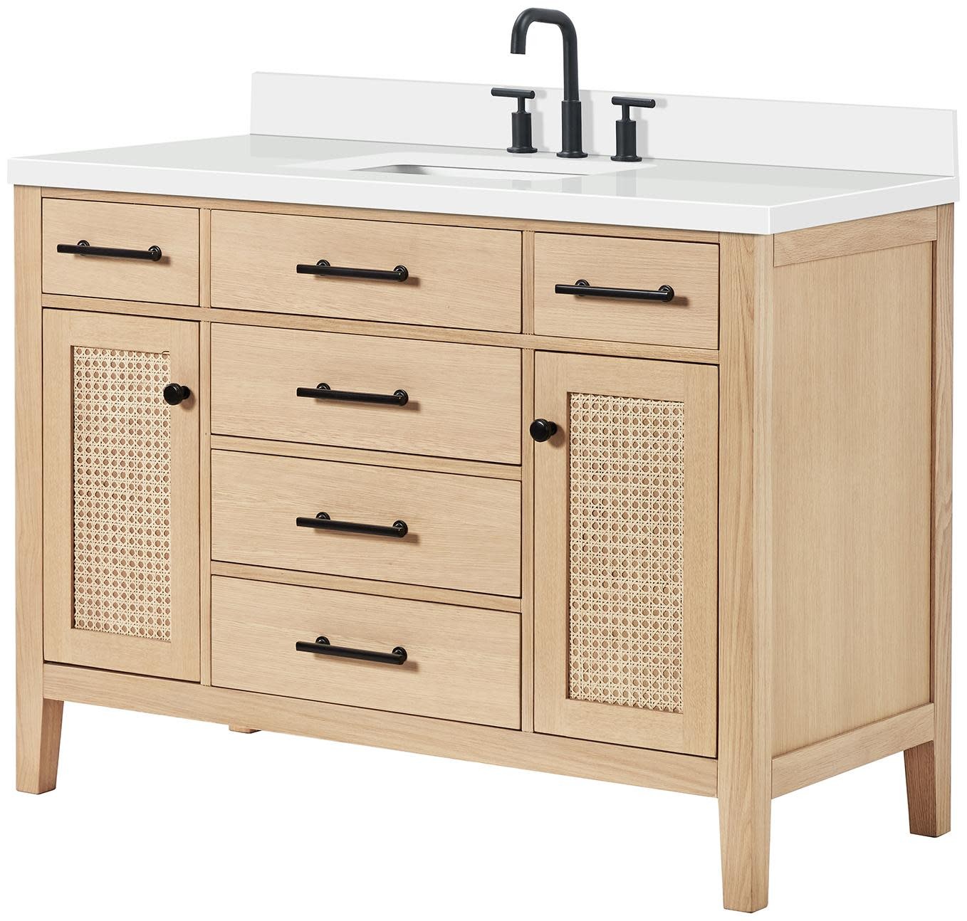 Ariel C49WQRVO Camila 49″ – Oak / Pure White Quartz Top / Matte Black Hardware