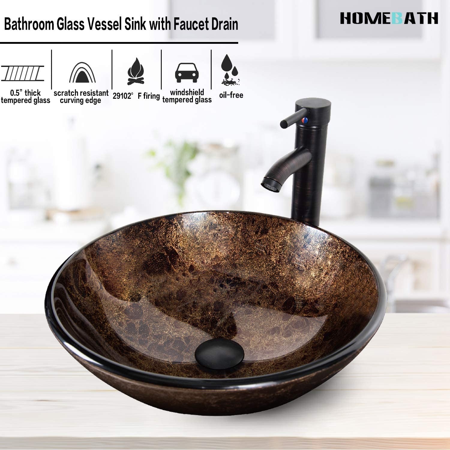 24″ Bathroom Vanity Set Glass Vessel Sink Large Wall Mirror & Faucet Included