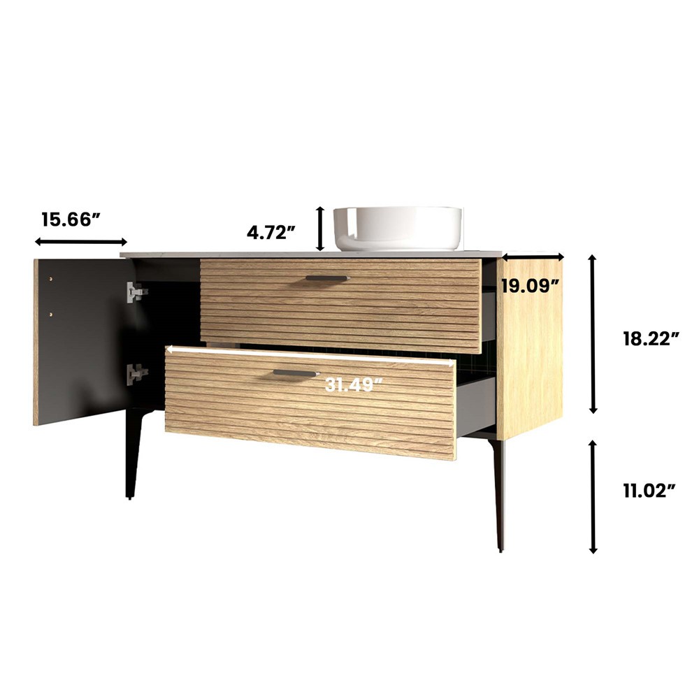 48″ Bathroom Vanity with Sink, Freestanding Vanity Cabinet, 2 Drawers,Metal Legs