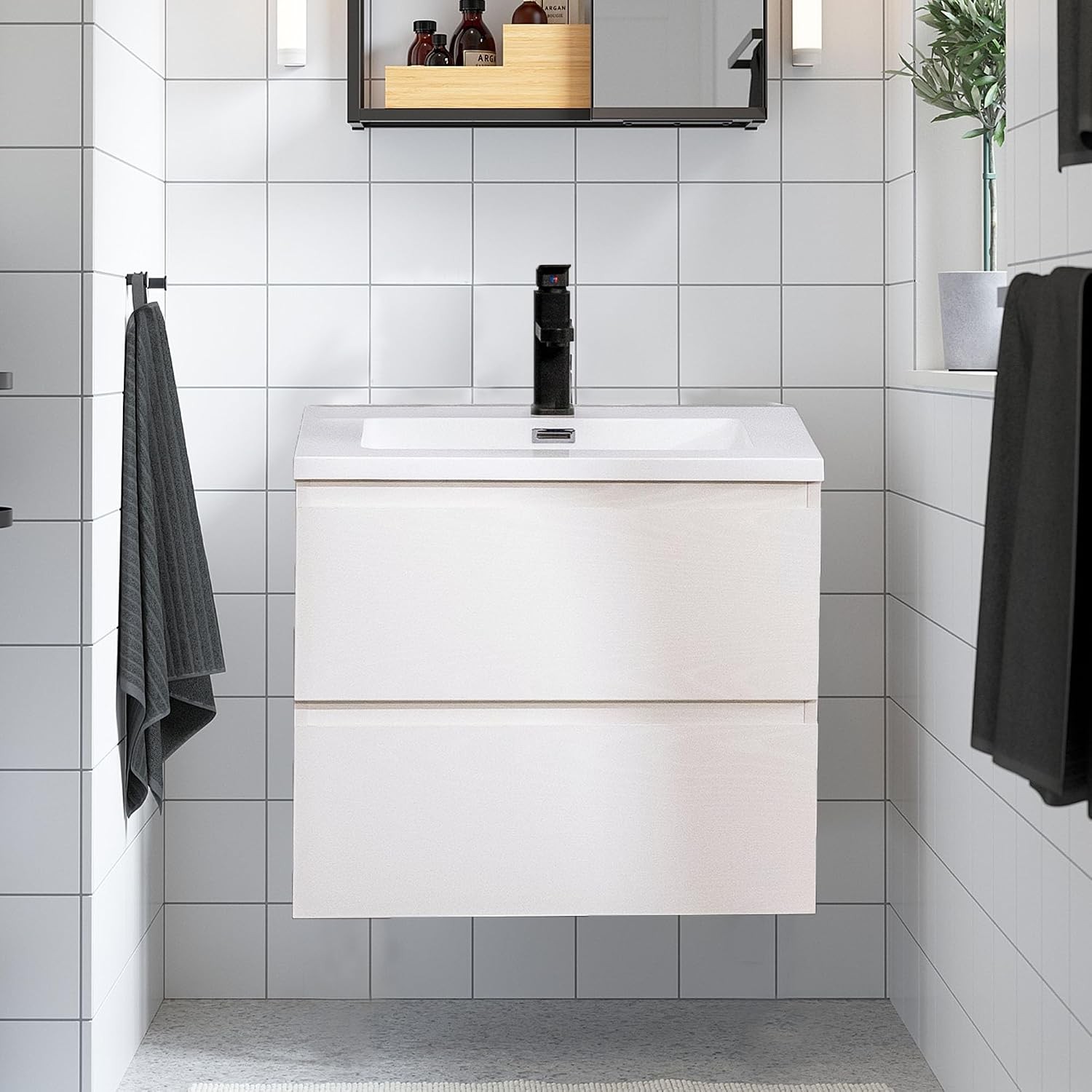 24″x18.5″ Drop-In Bathroom Sink White Porcelain Integrated Vanity Top with