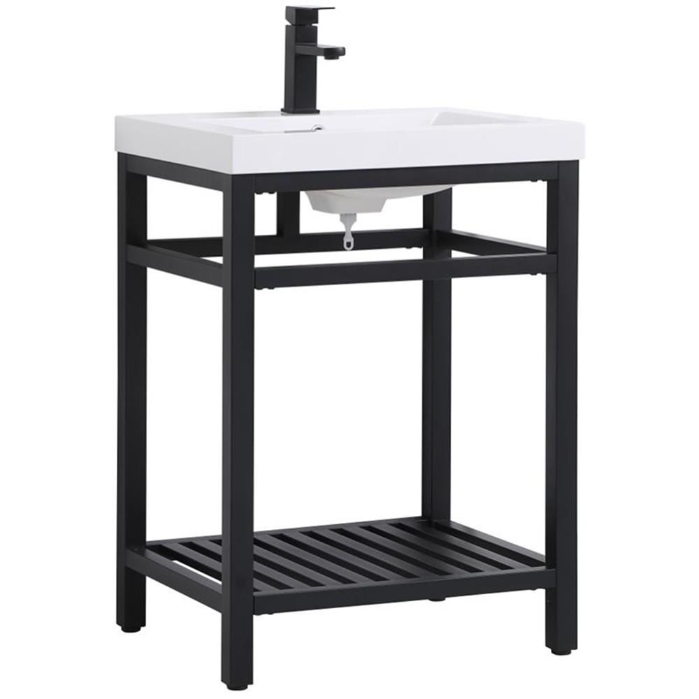 Pemberly Row 24″ Single Resin Top Metal Bathroom Vanity in Black