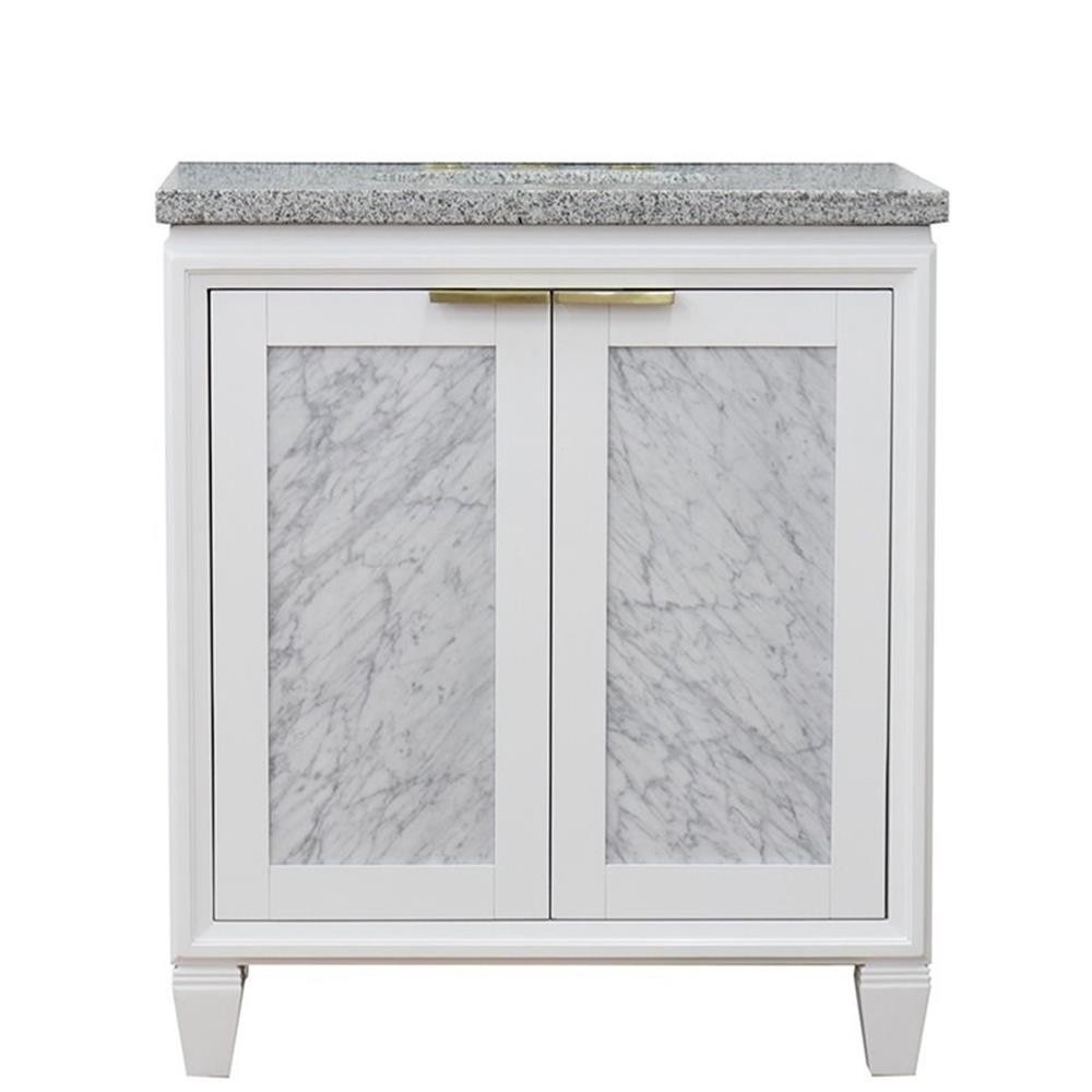 Pemberly Row 31″ Single Oval Sink Solid Wood Vanity in White/Gray Granite Stone