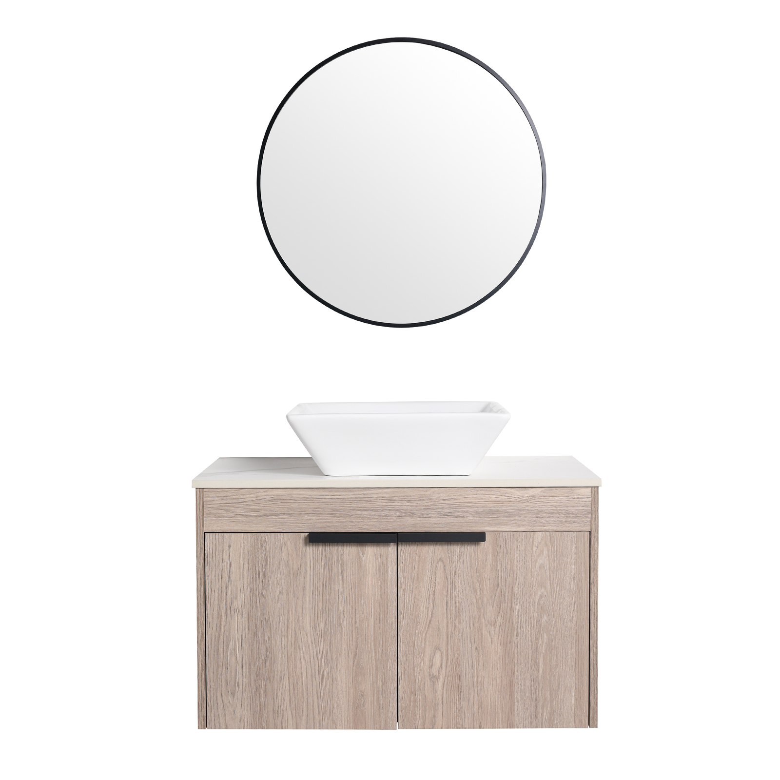 30″ Modern Floating Wall Mounted Bathroom Vanity Cabinet Ceramic Vessel Sink