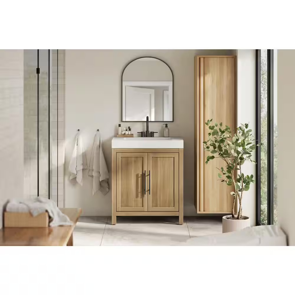 Cargrove 30 In. Single Sink Freestanding Oak Bath Vanity with White Resin Compos
