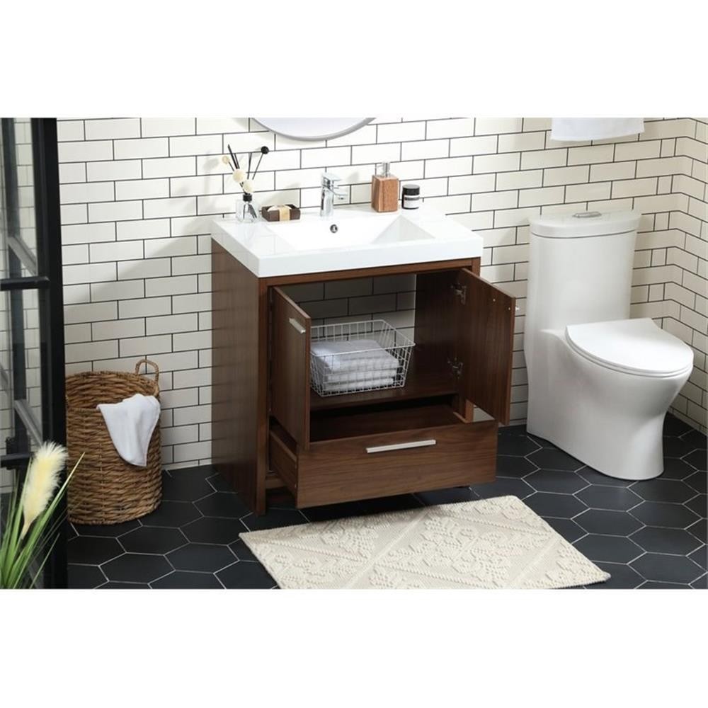 Elegant Decor Wyatt 30″ Aluminum Alloy and MDF Single Bathroom Vanity in Walnut