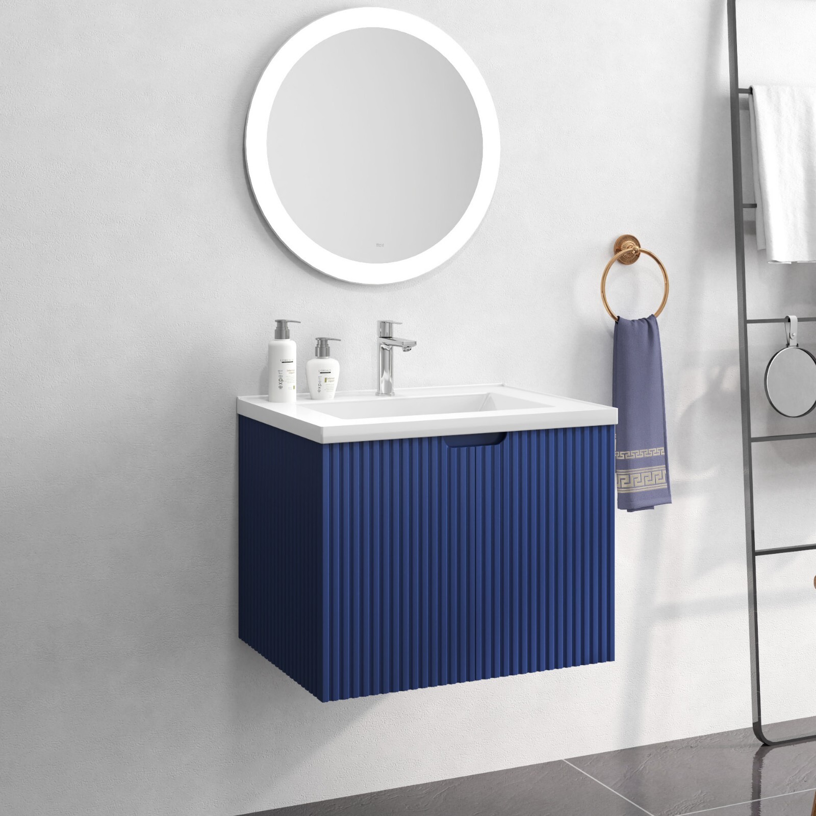 24″ Floating Wall Mounted Bathroom Vanity with White Porcelain Sink and Soft