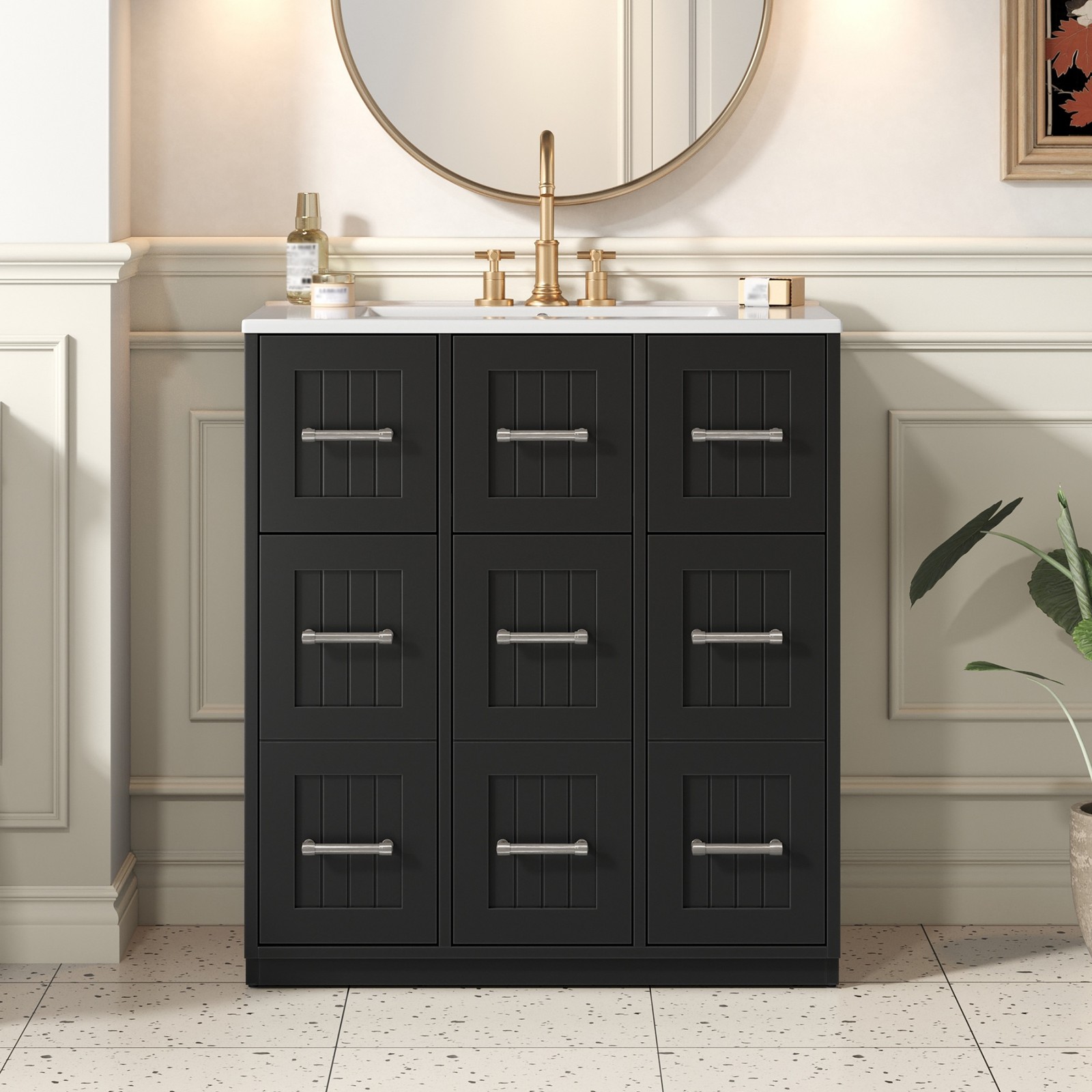 30inch Bathroom Vanity w/Undermount Sink & Drawers Modern Bathroom Cabinet Black