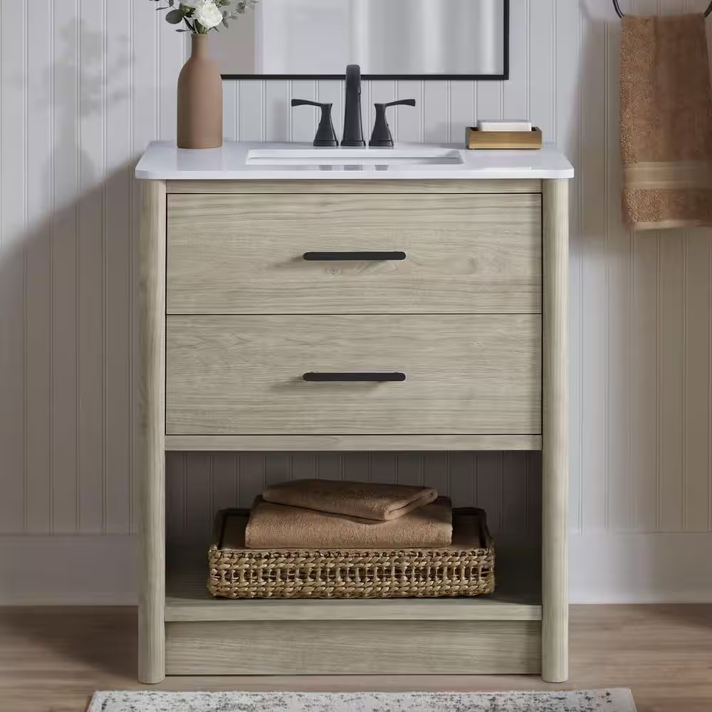 Camley 30 In. Single Sink Freestanding Sandstorm Bath Vanity with White Engineer