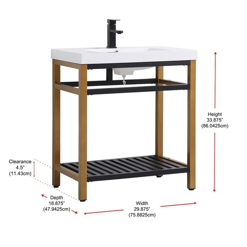 Elegant Decor Raya 30″ Single Resin Top Metal Bathroom Vanity in Gold and Black