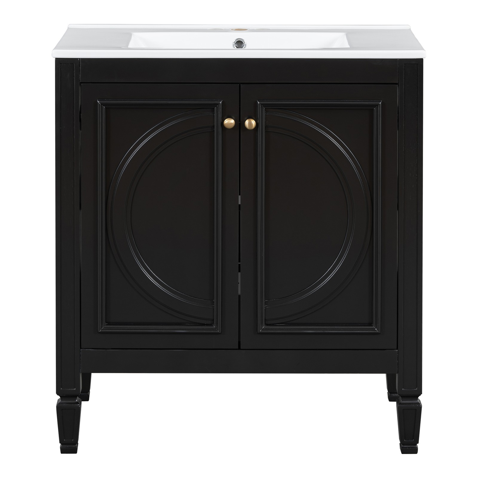 60″ Bathroom Vanity with Double Sink, Ceramic Sink, Soft Close Doors, Black