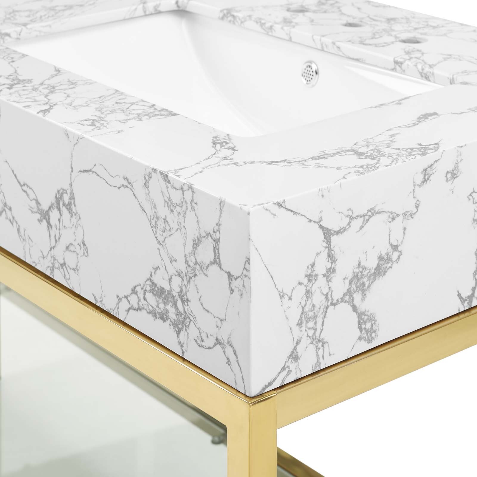 Modway Kingsley 60″ Gold Stainless Steel Bathroom Vanity in Gold White