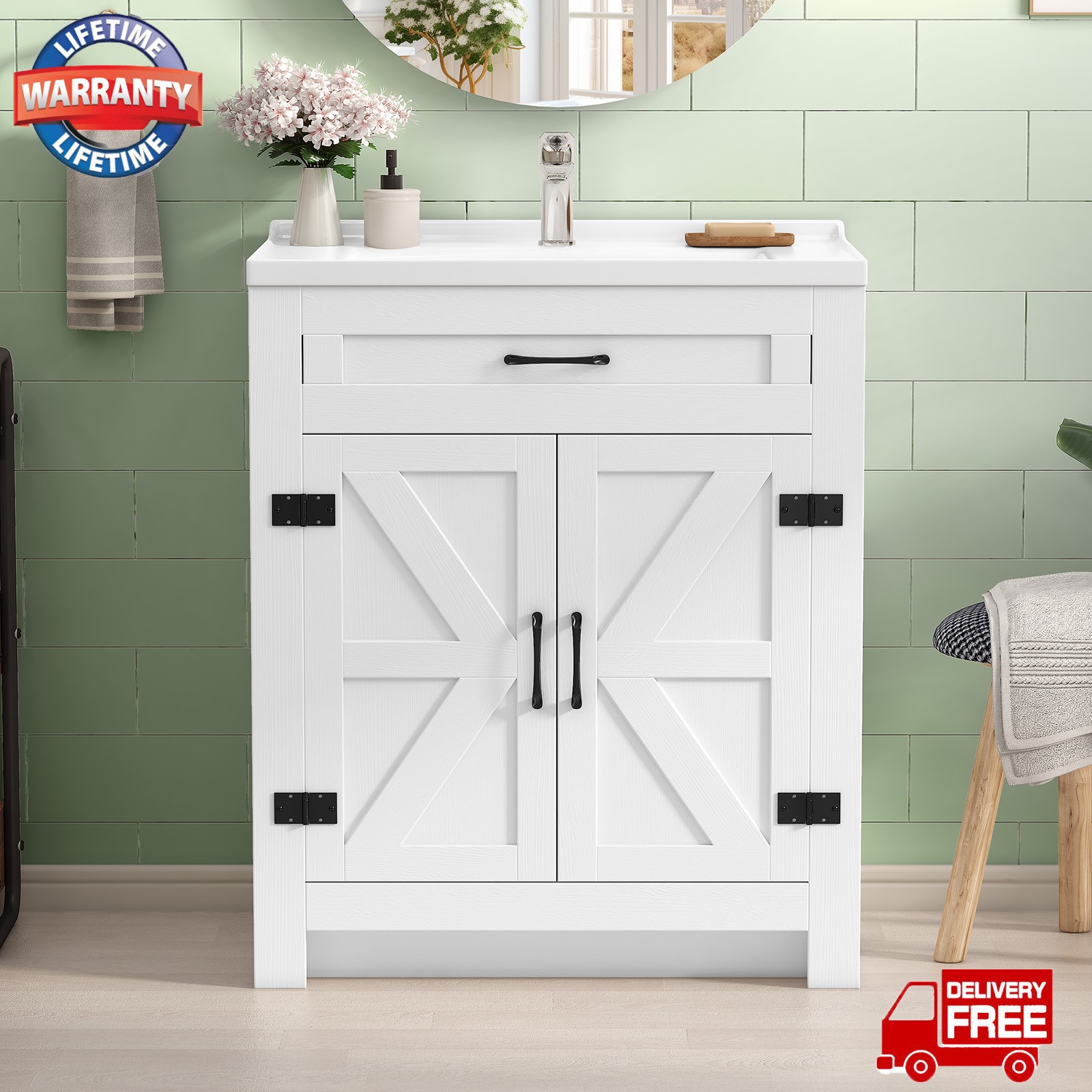 31″ Modern Bathroom Vanity w/Ceramic Sink,Storage Cabinet w/Soft Close Doors