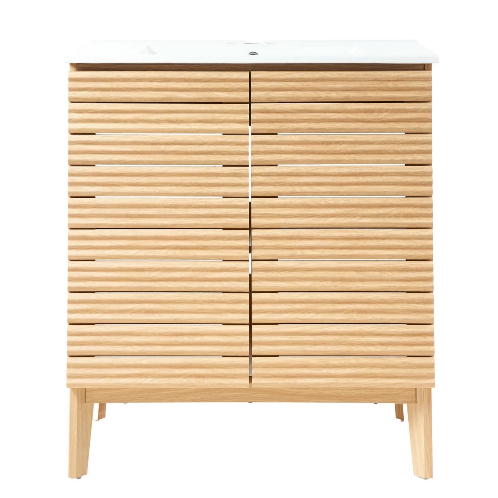 Calandre 30 in. W x 18 in. D x 33 in. H Thin Linear Slat Modern Farmhouse 2-Shel