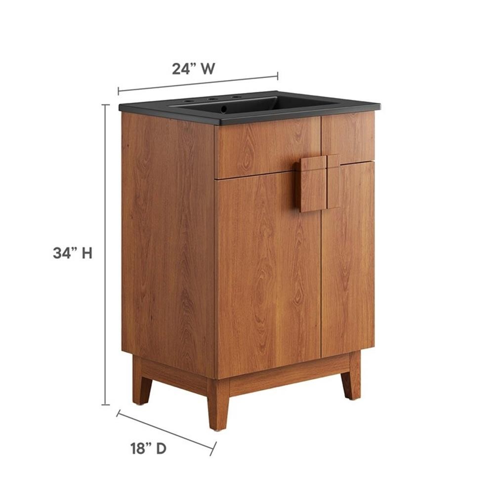 Pemberly Row 24″ Wood Bathroom Vanity with Tapered Legs in Black/Walnut
