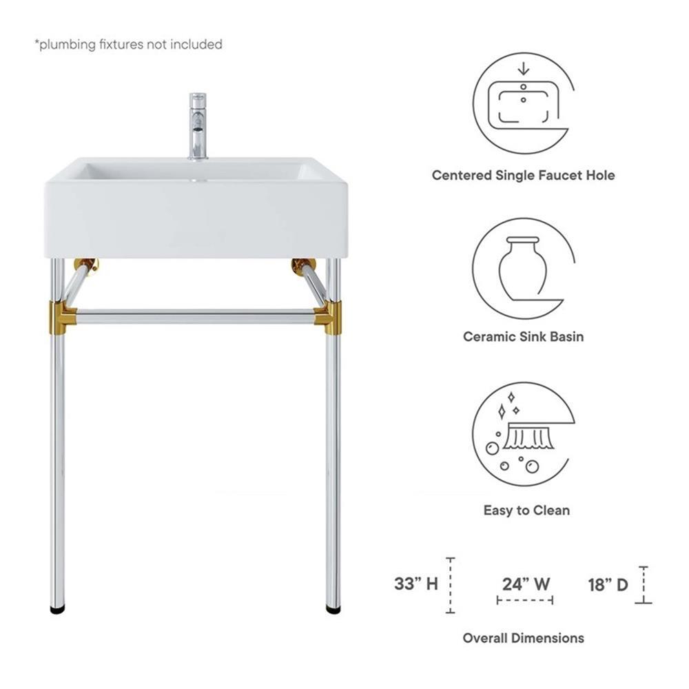 Modway Redeem 24″ Wall-Mount Stainless Steel Bathroom Vanity in Silver/White