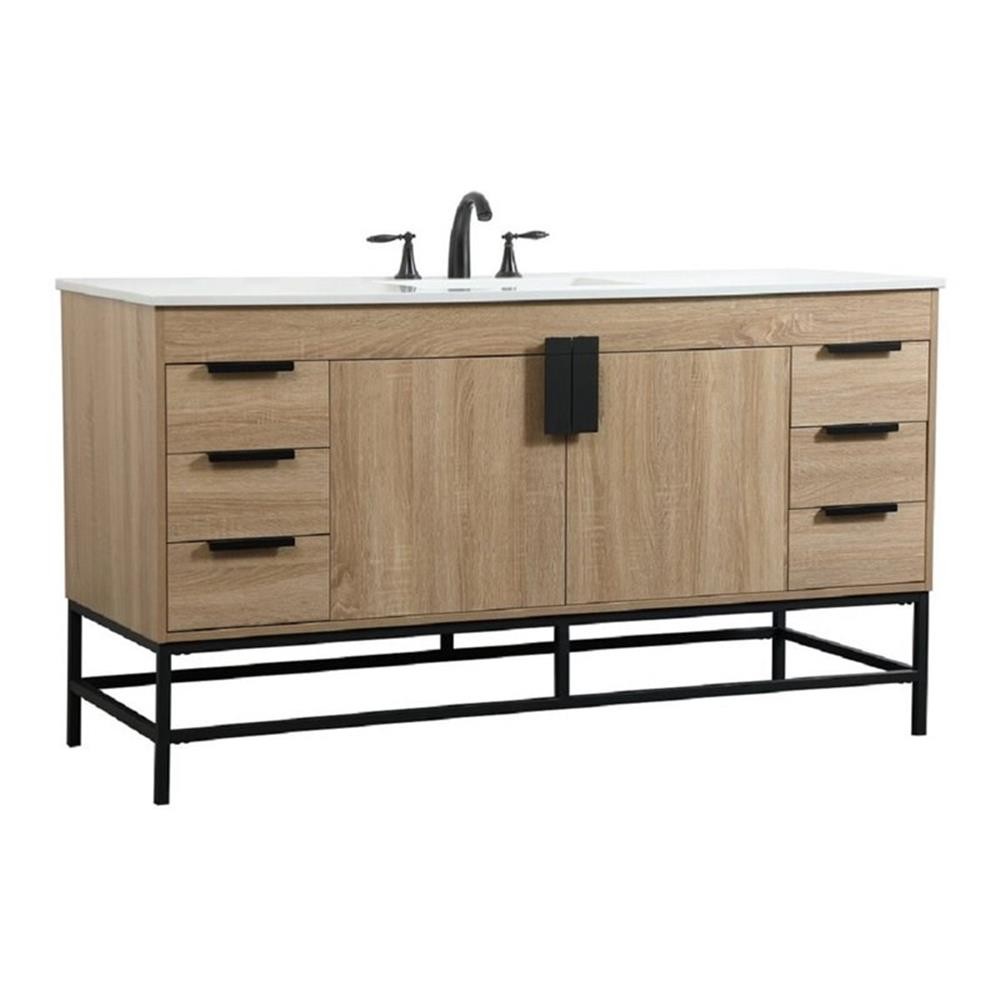 Pemberly Row 60″ Aluminum Alloy Iron Single Bathroom Vanity in Brown