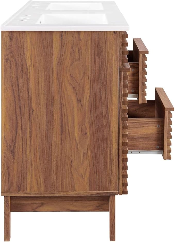Modway Render 48″ Double Sink Bathroom Vanity Cabinet in Walnut White
