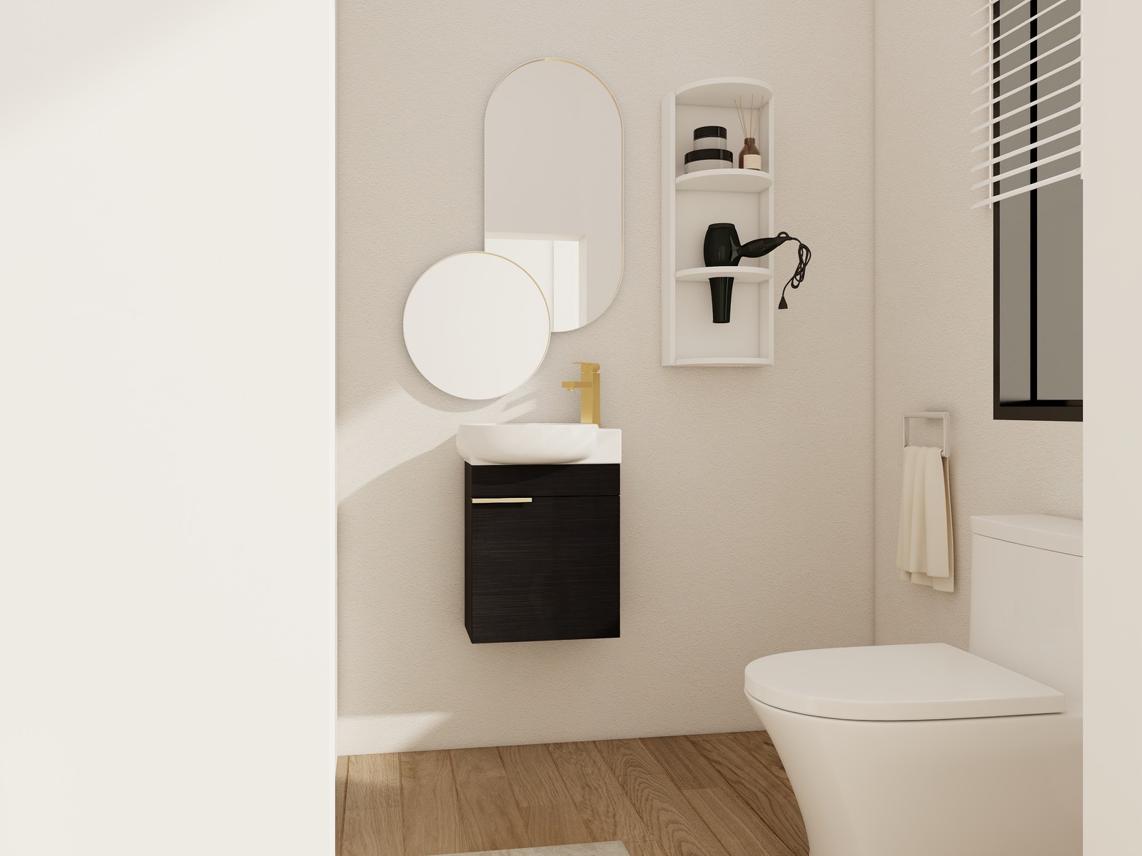 16In Freestanding Bathroom Vanity With Ceramic Sink Basin W/ Storage Rack Black