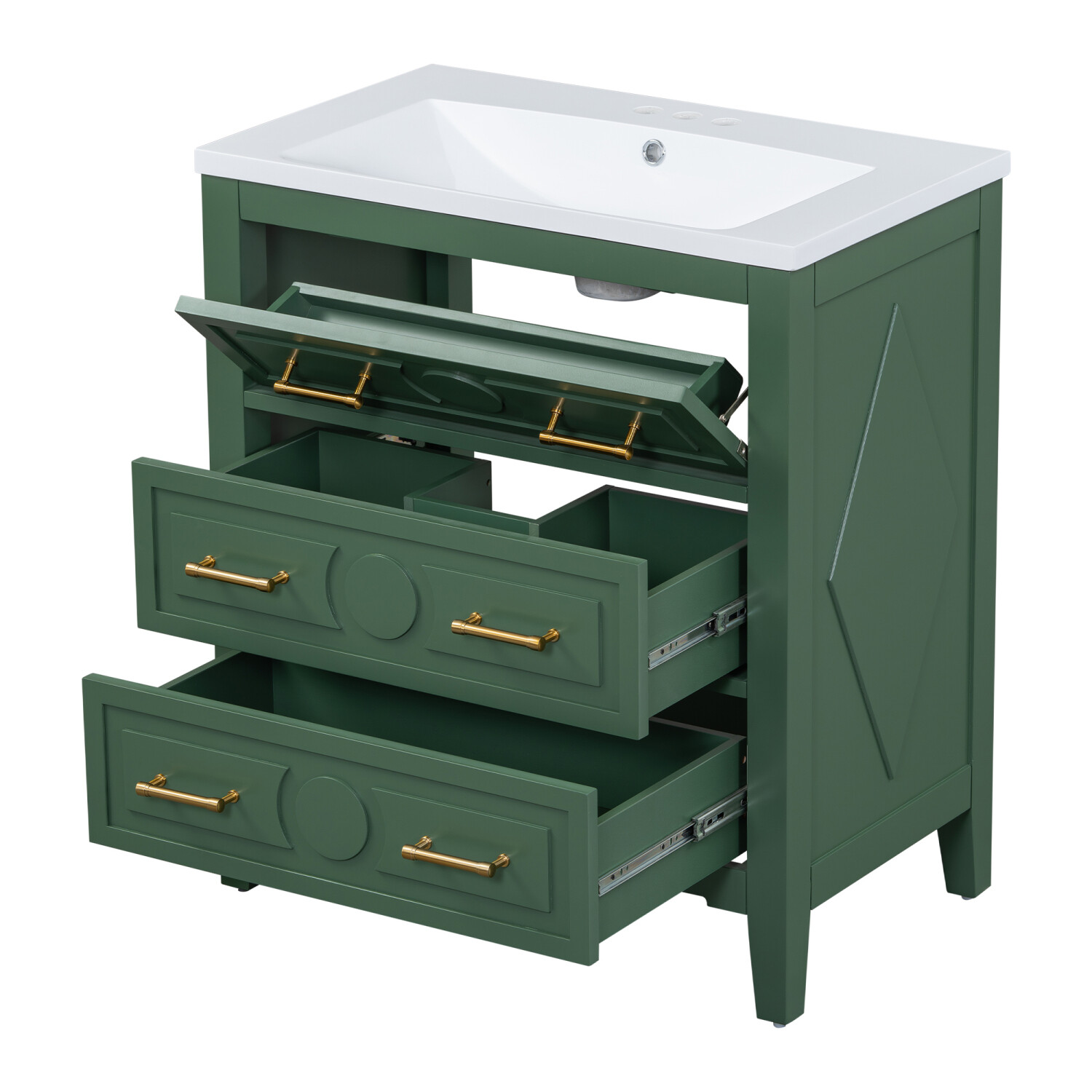 30″ Bathroom Vanity with Basin Sink, 3 Drawers, Freestanding Bath Vanity Cabinet