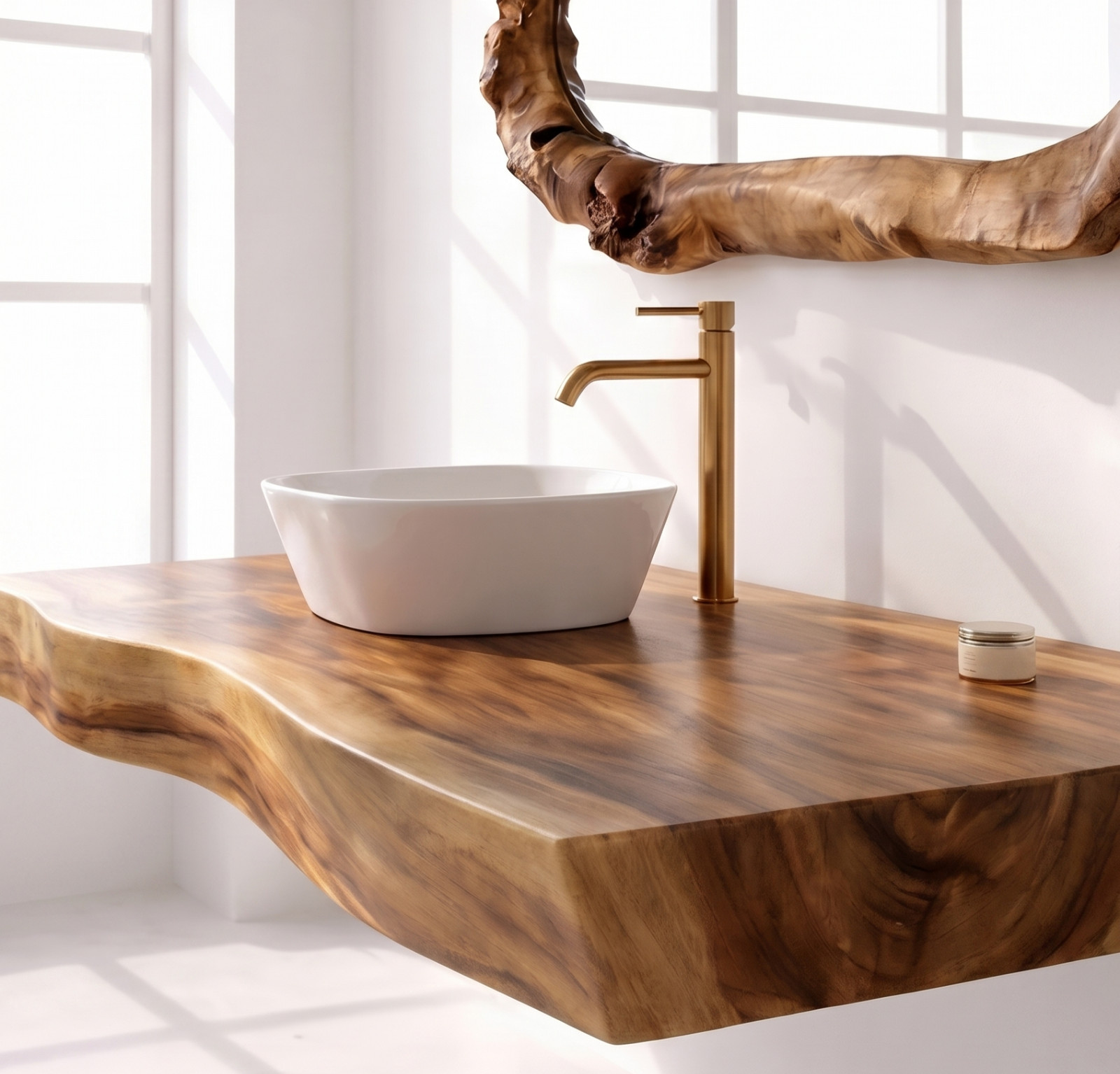 Bathroom Vanity Modern Live Edge Solid Wood Countertop Sink Top Bathroom