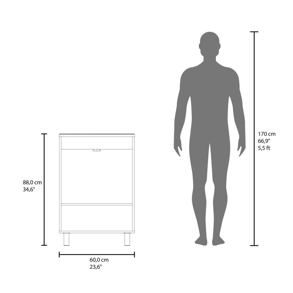 35″ White Bathroom Vanity w/ Resin Sink & Frosted Glass Doors