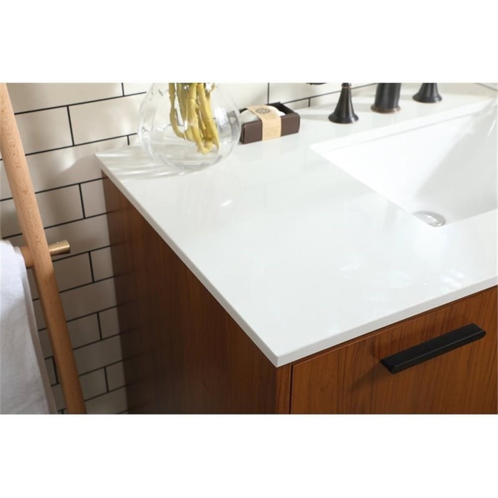 Pemberly Row Modern 42″ Solid Wood and MDF Bathroom Vanity in Teak