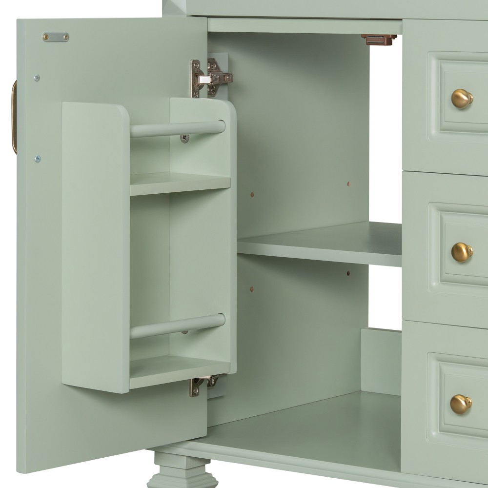 24″ Freestanding Vanity with Ceramic Sink & 3 Drawers, Solid Wood & MDF, Green