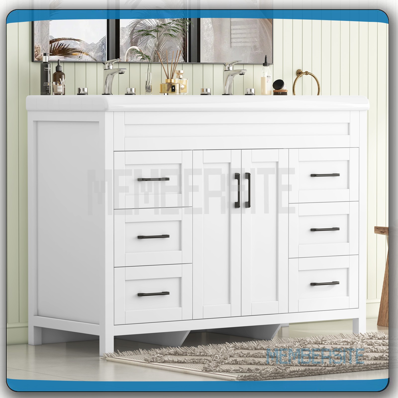 NEW 47.3″ Bathroom Vanity w/ 2 Ceramic Sink ,Storage Cabinet w/Soft Closing Door