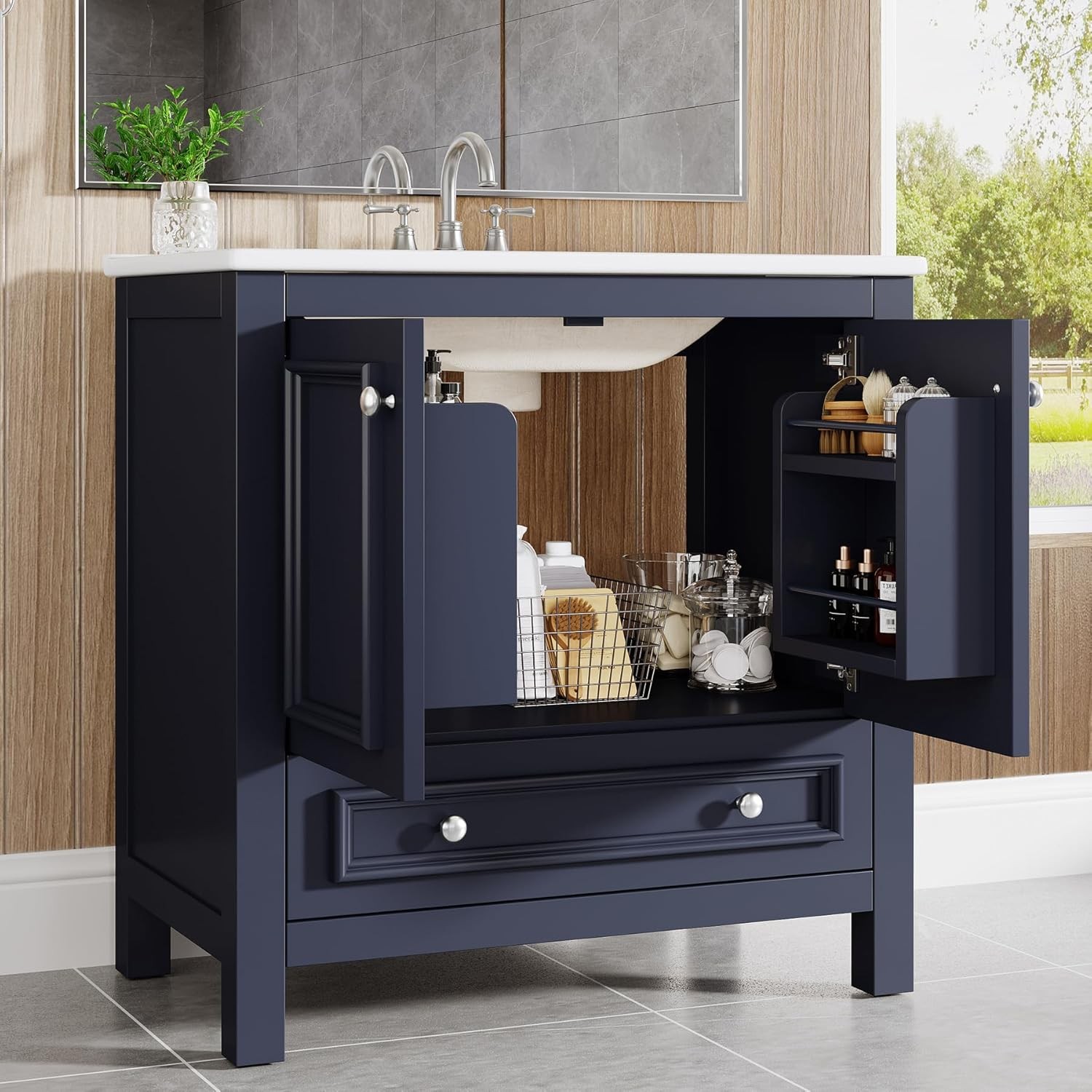 30″ Modern Bathroom Vanity Bathroom Sink Cabinet with Sink + 2 Doors & 1 Drawer