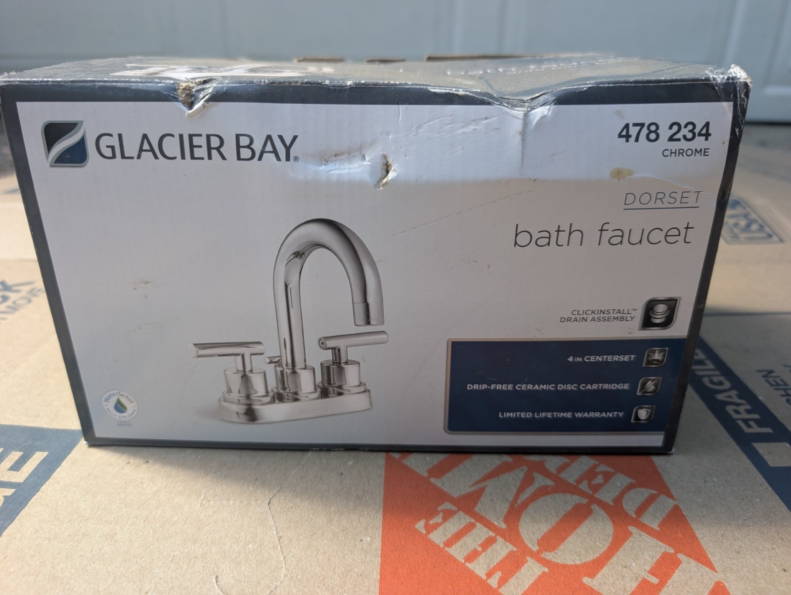 GlacierBay Woodbrook with Faucet & single sink vanity whitewashed oak NEW openbx