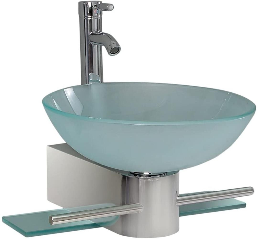 Bathroom Vanity Wall Mounted Pedestal Frosted Glass Bowl Vessel Sink combo