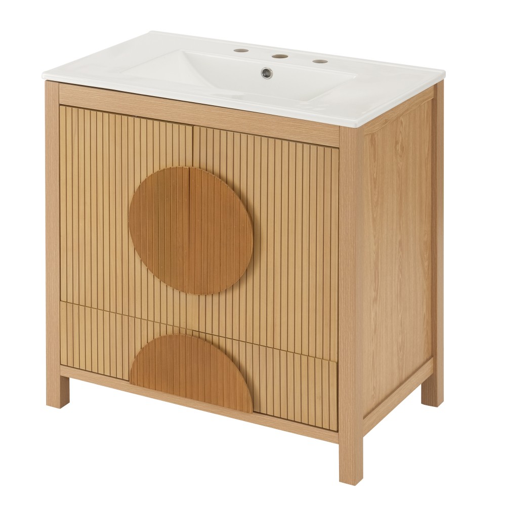 30 Inch Fluted Bathroom Vanity with Sink – Freestanding Modern Wood Cabinet