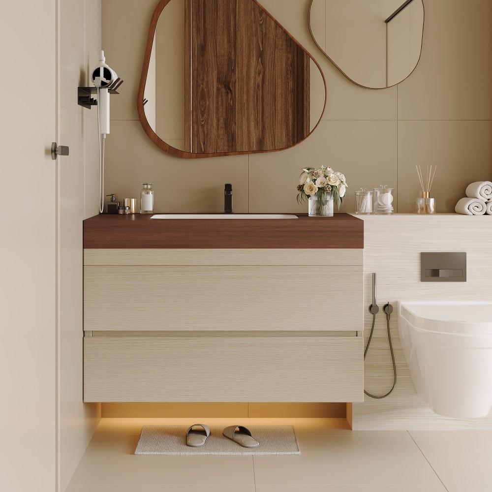 29.9″ Floating Bathroom Vanity with Marble Top & Undermount Sink, Wall-Mounted