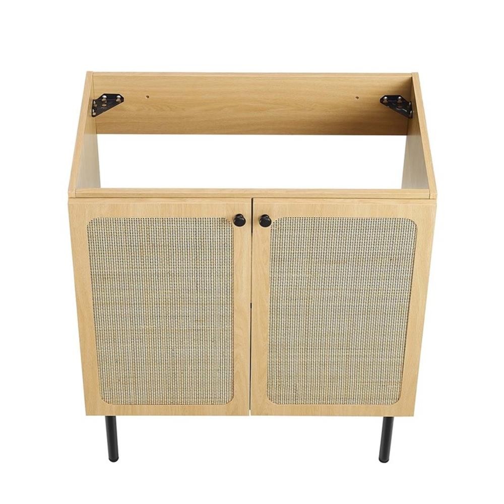 Pemberly Row 30″ Wood & Rattan Bathroom Vanity Cabinet in Oak
