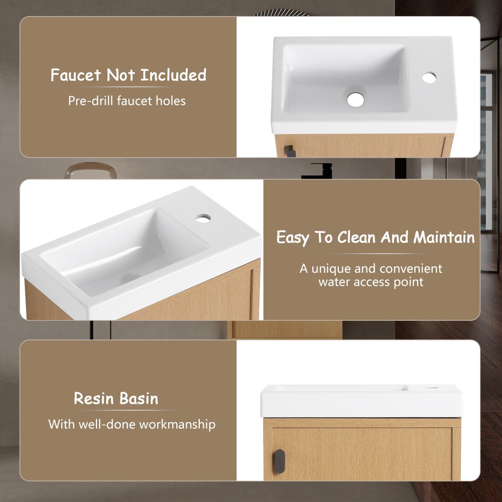 18.5-inch wall-mounted bathroom vanity overhangs to save space