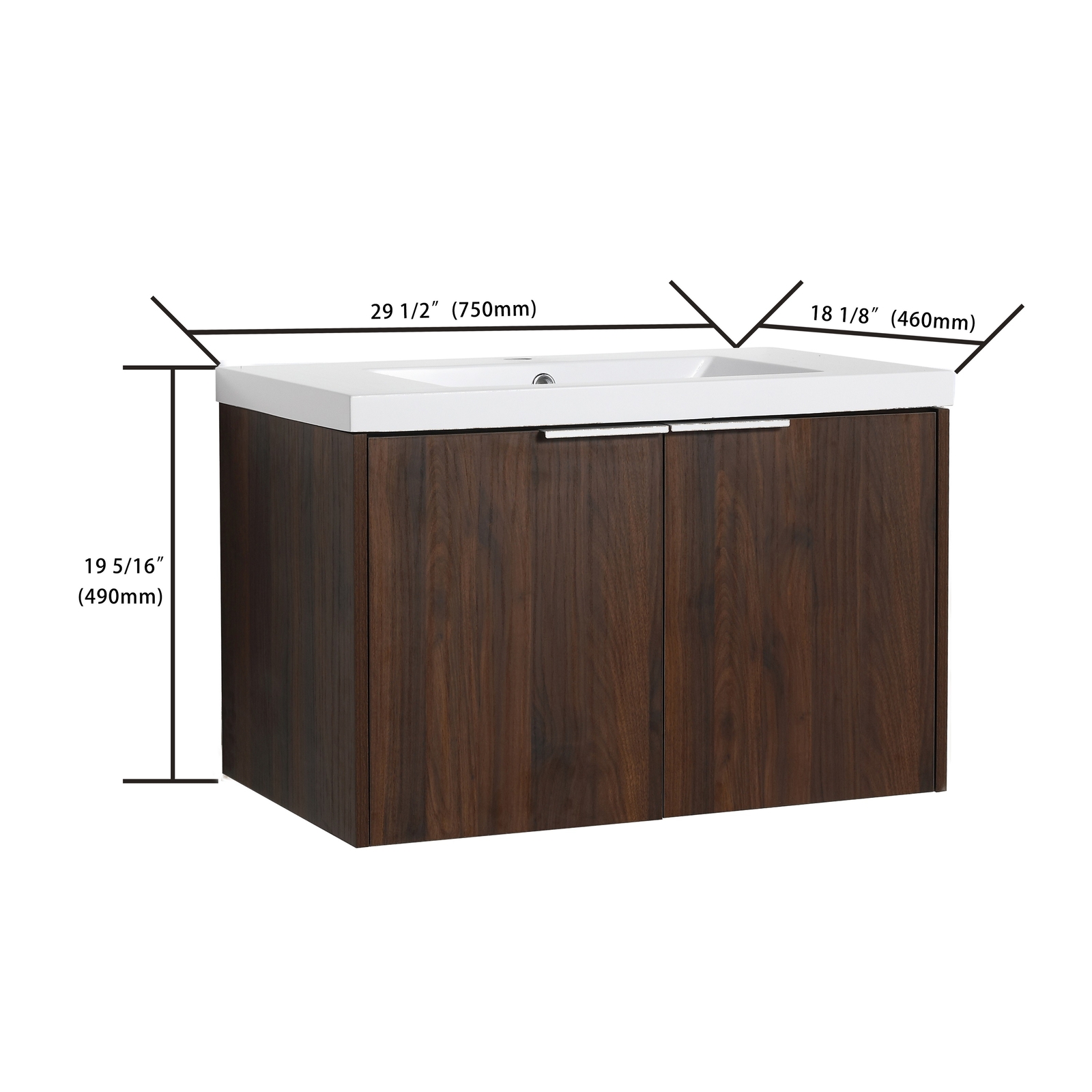Bathroom Vanity with Sink Wall Mounted Wood Vanity and Resin Sink with 2 Doors
